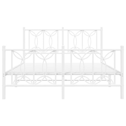 White Metal Bed Frame with Footboard - 135x190cm, No Mattress