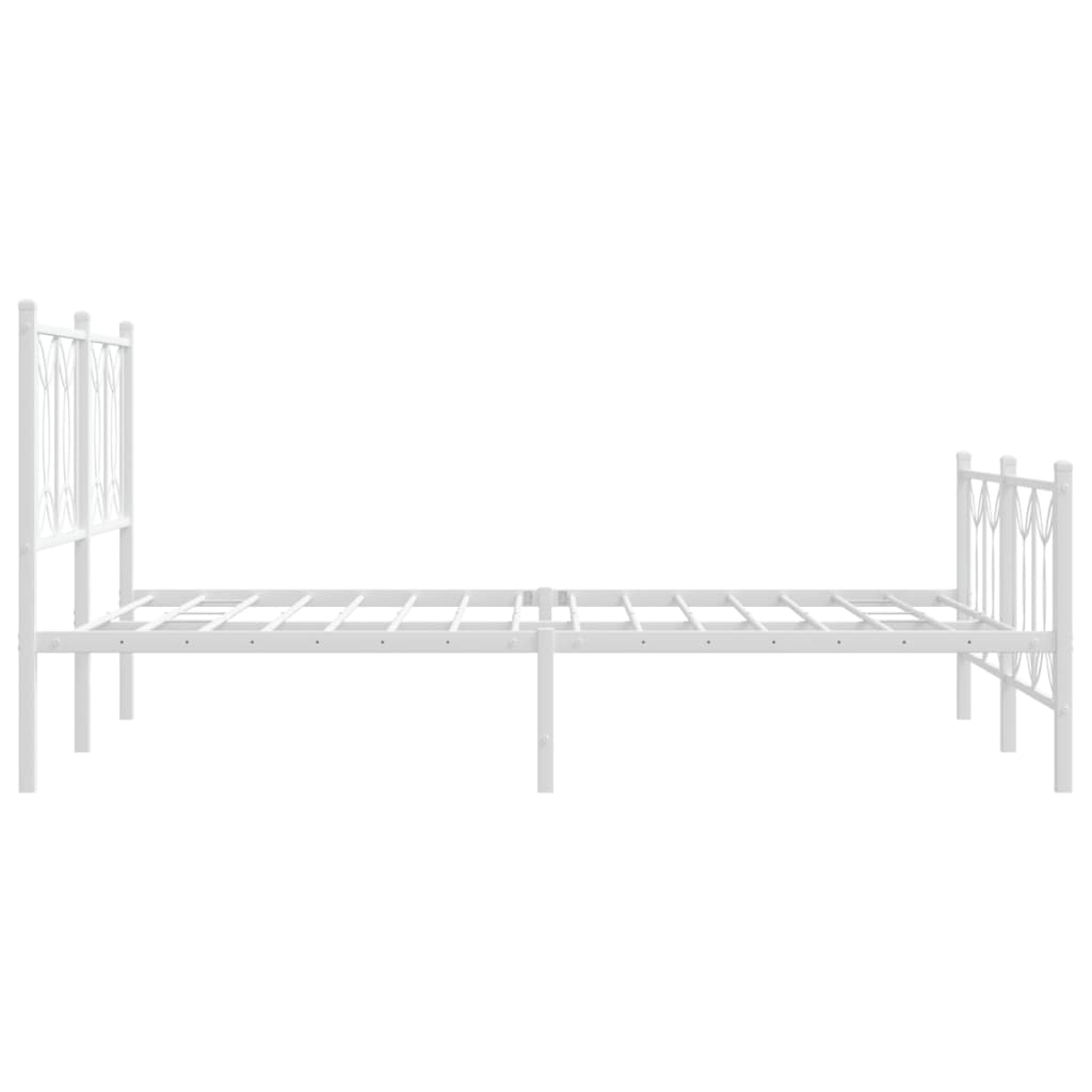 White Metal Bed Frame with Footboard - 135x190cm, No Mattress