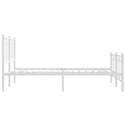 White Metal Bed Frame with Footboard - 135x190cm, No Mattress