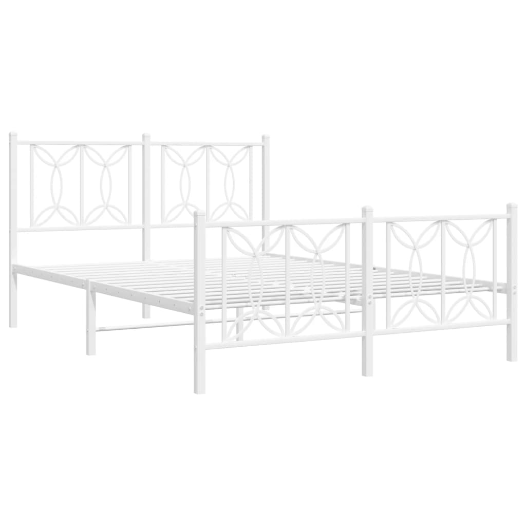 White Metal Bed Frame with Footboard 140x190cm - No Mattress