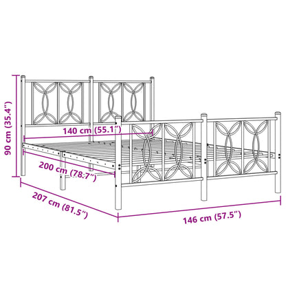 Metal Bed Frame without Mattress with Footboard White 140x200cm