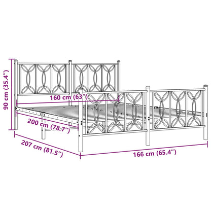 Metal Bed Frame without Mattress with Footboard White 160x200cm