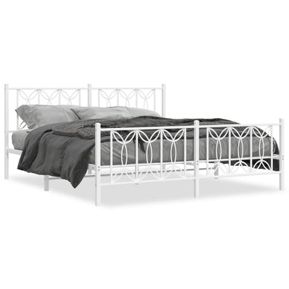 White Metal Bed Frame with Footboard - 183x213cm (Mattress Not Included)