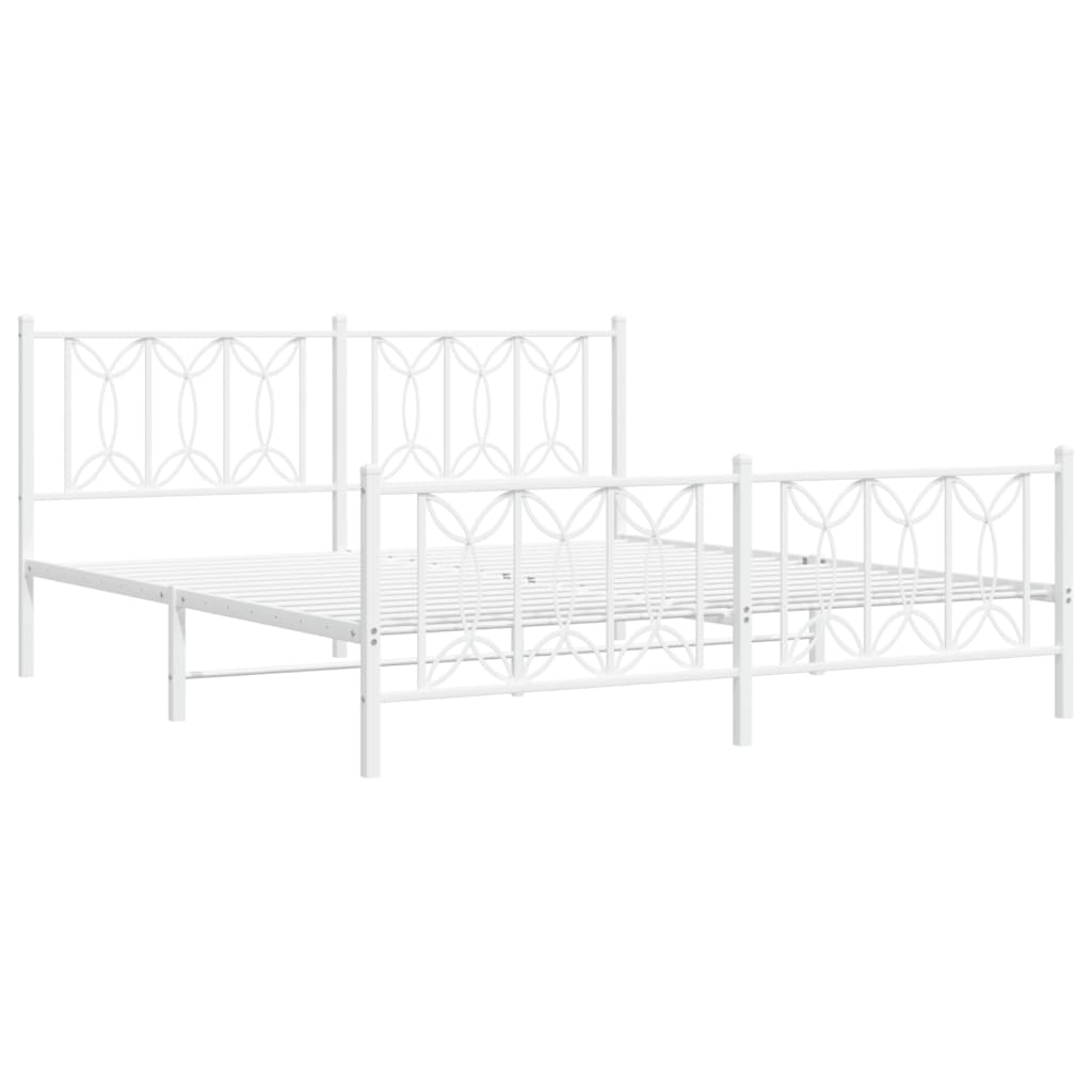 White Metal Bed Frame with Footboard - 183x213cm (Mattress Not Included)
