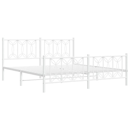 White Metal Bed Frame with Footboard - 183x213cm (Mattress Not Included)