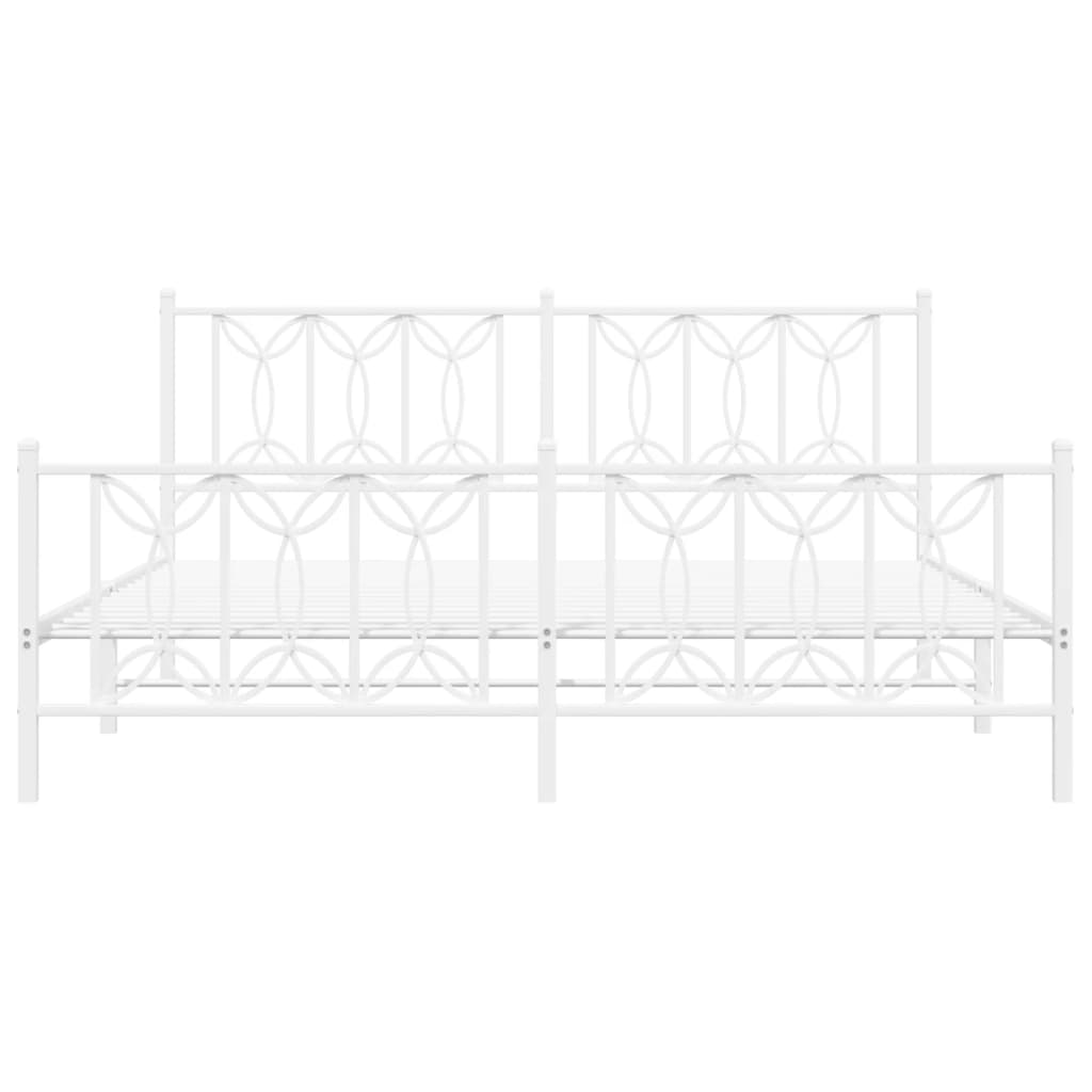 White Metal Bed Frame with Footboard - 183x213cm (Mattress Not Included)