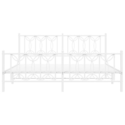 White Metal Bed Frame with Footboard - 183x213cm (Mattress Not Included)