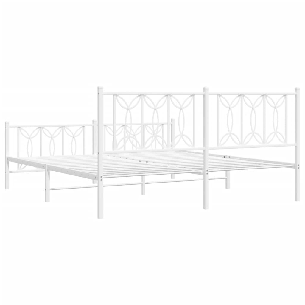 White Metal Bed Frame with Footboard - 183x213cm (Mattress Not Included)
