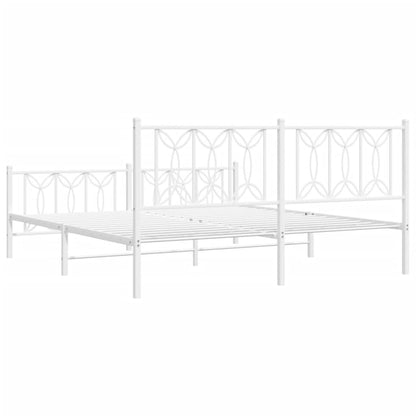 White Metal Bed Frame with Footboard - 183x213cm (Mattress Not Included)