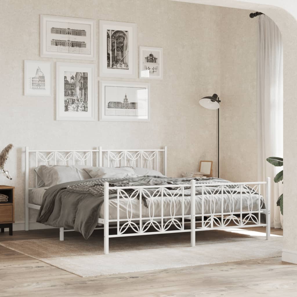 White Metal Bed Frame with Footboard - 183x213cm (Mattress Not Included)