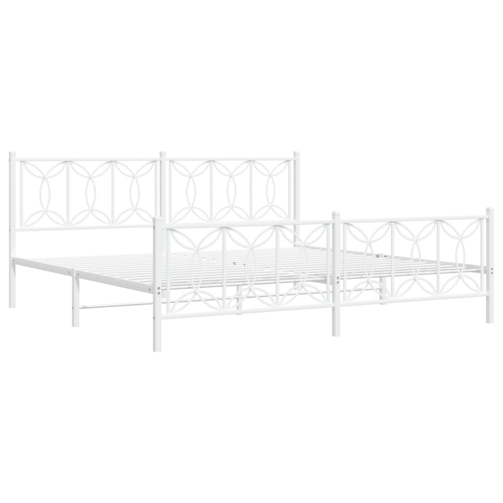 White Metal Bed Frame with Footboard - 193x203cm | No Mattress