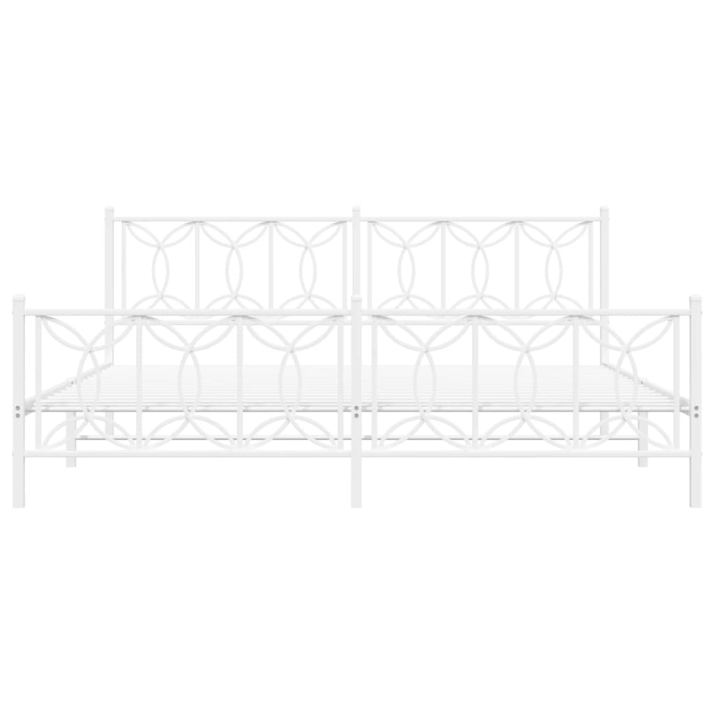 White Metal Bed Frame with Footboard - 193x203cm | No Mattress