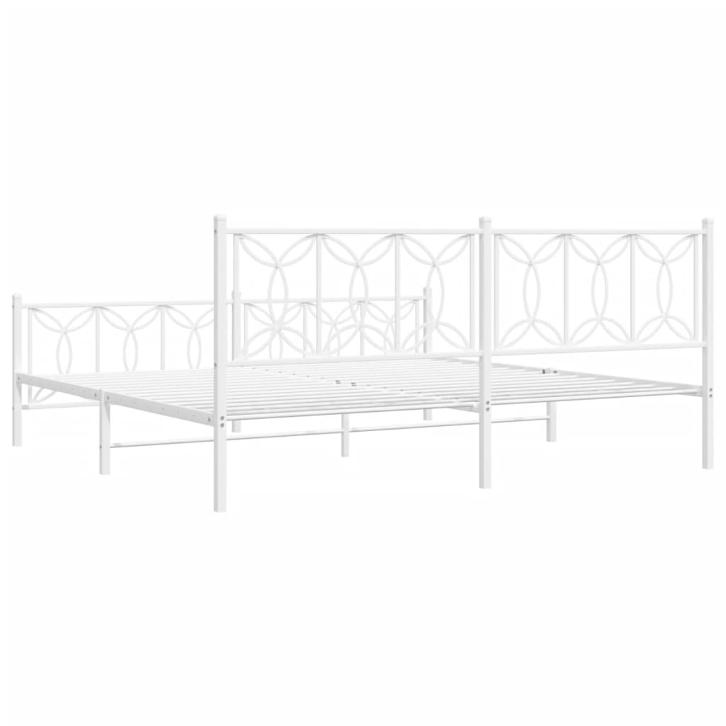 White Metal Bed Frame with Footboard - 193x203cm | No Mattress