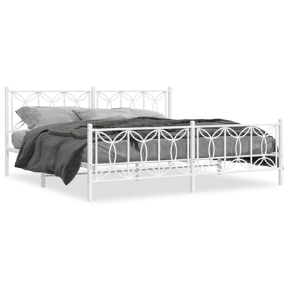 White Metal Bed Frame with Footboard - 200x200cm, No Mattress Included