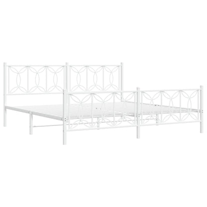 White Metal Bed Frame with Footboard - 200x200cm, No Mattress Included