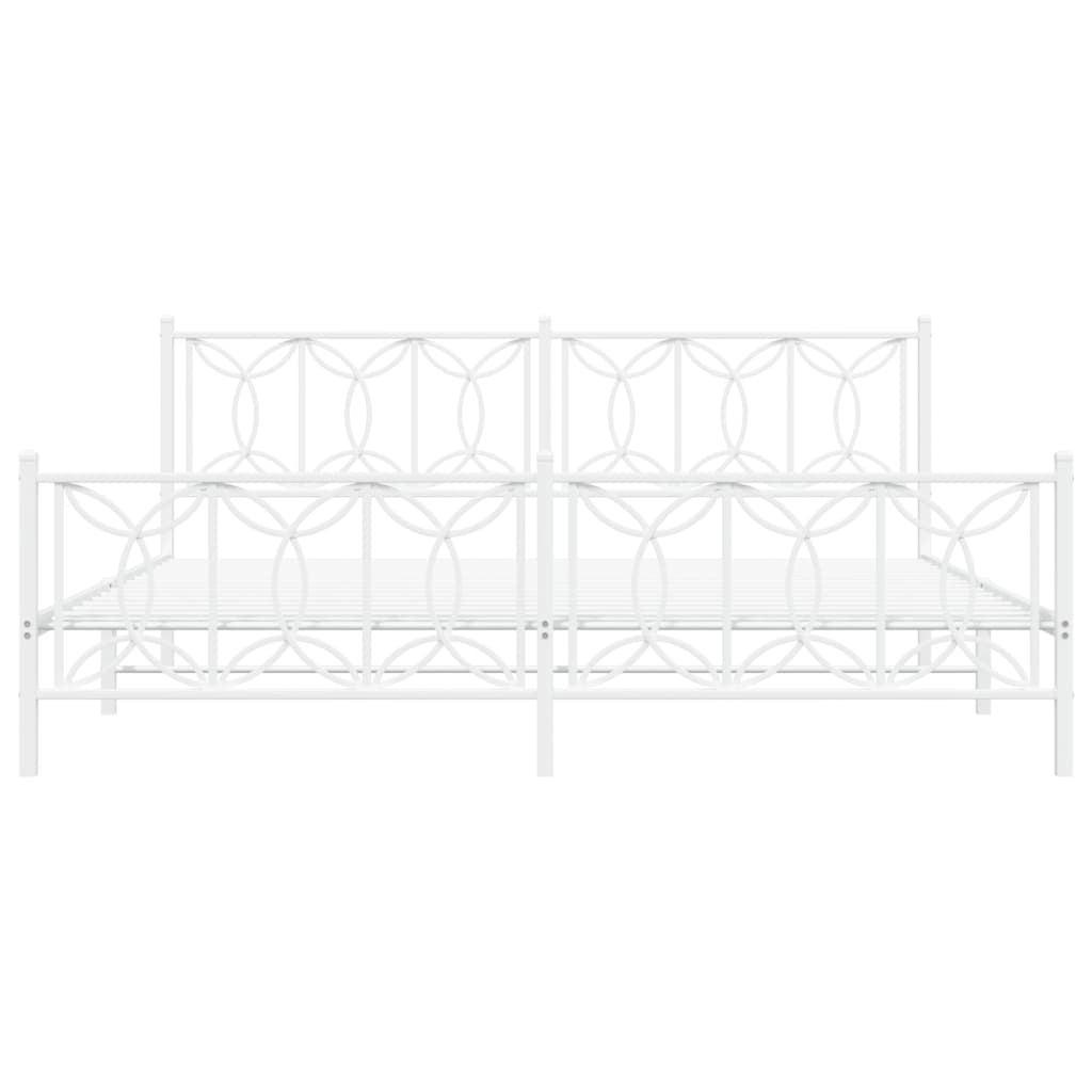 White Metal Bed Frame with Footboard - 200x200cm, No Mattress Included