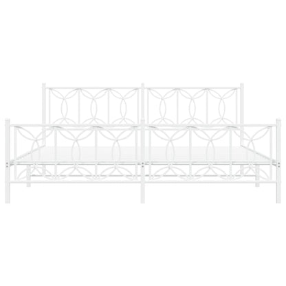 White Metal Bed Frame with Footboard - 200x200cm, No Mattress Included