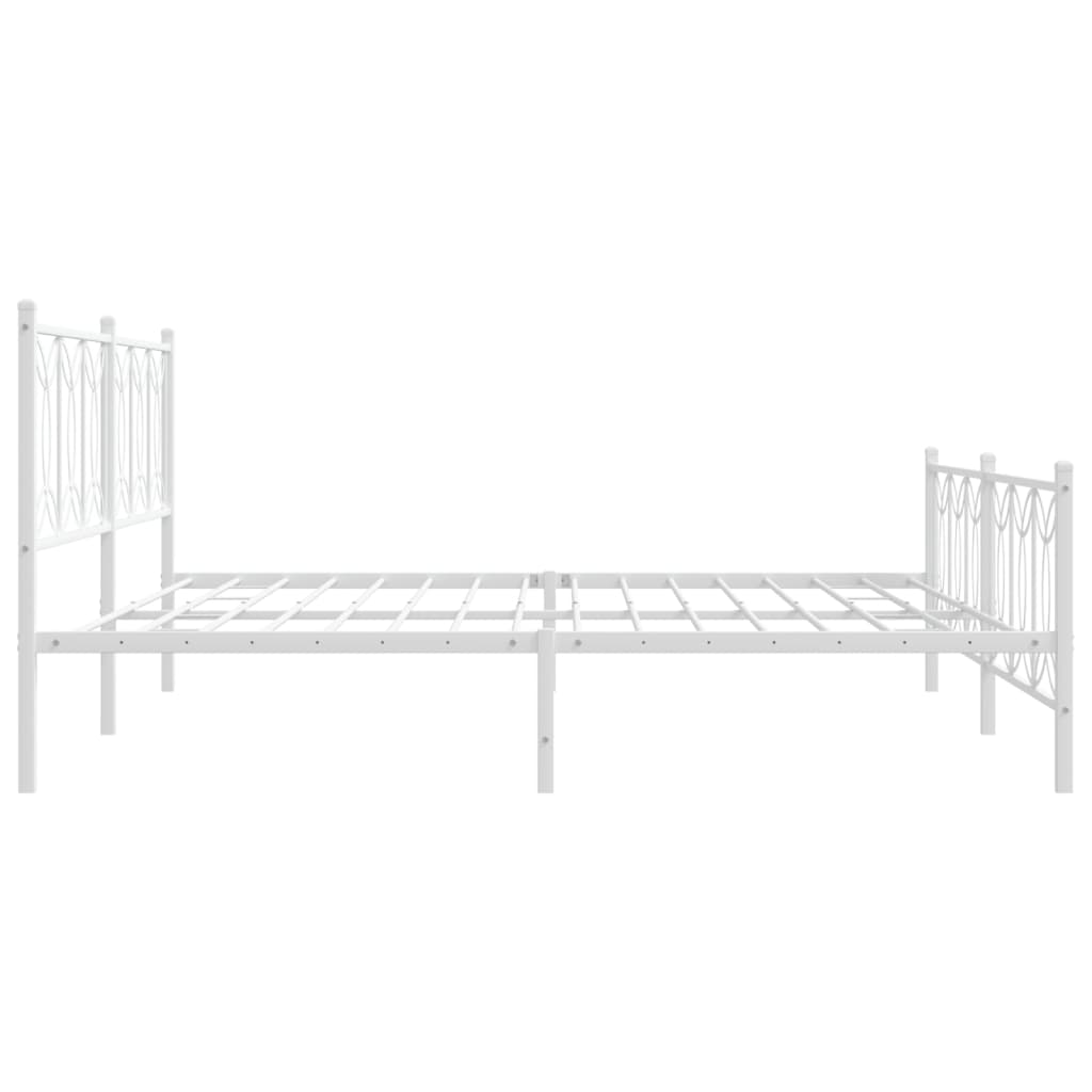 White Metal Bed Frame with Footboard - 200x200cm, No Mattress Included