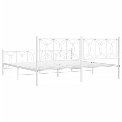 White Metal Bed Frame with Footboard - 200x200cm, No Mattress Included
