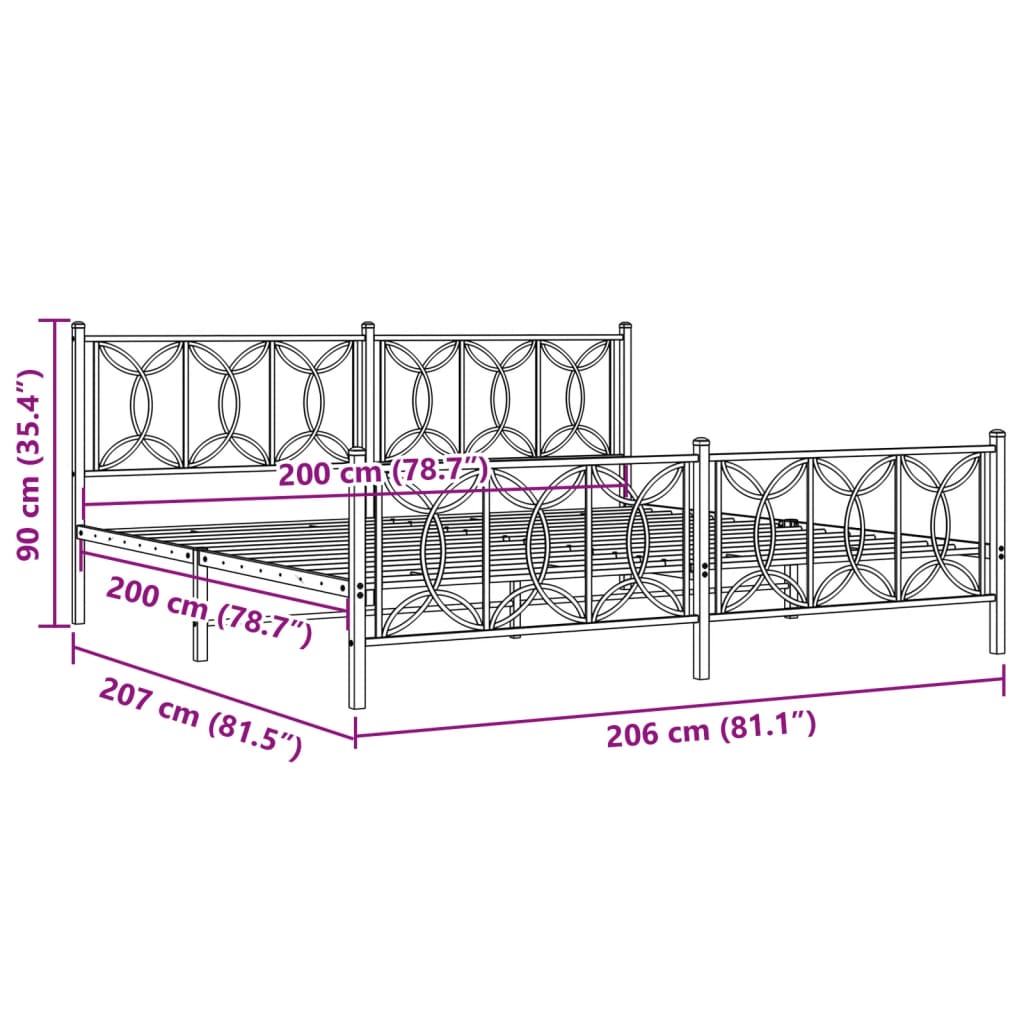 White Metal Bed Frame with Footboard - 200x200cm, No Mattress Included