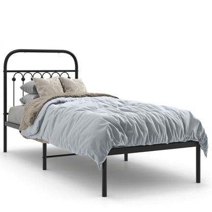 Stylish Black Metal Bed Frame with Headboard 80x200cm (No Mattress)