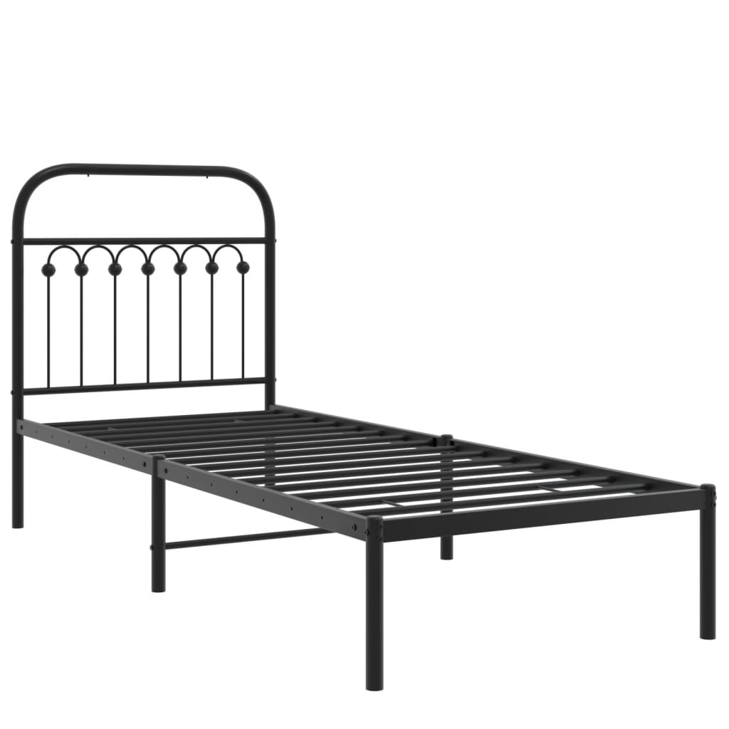 Stylish Black Metal Bed Frame with Headboard 80x200cm (No Mattress)