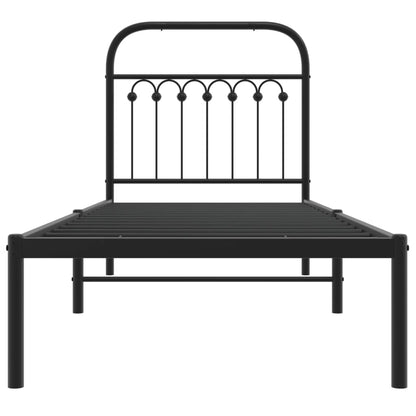 Stylish Black Metal Bed Frame with Headboard 80x200cm (No Mattress)