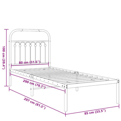 Stylish Black Metal Bed Frame with Headboard 80x200cm (No Mattress)