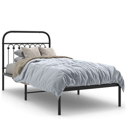 Black Metal Bed Frame with Headboard, 90x190cm - Mattress Excluded