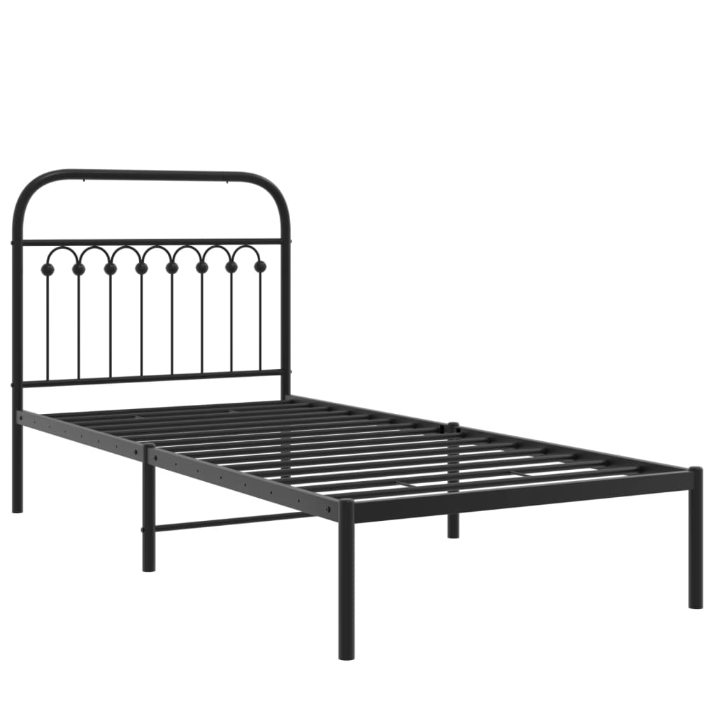 Black Metal Bed Frame with Headboard, 90x190cm - Mattress Excluded