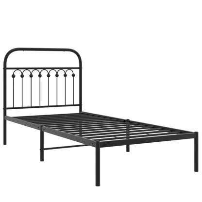 Black Metal Bed Frame with Headboard, 90x190cm - Mattress Excluded