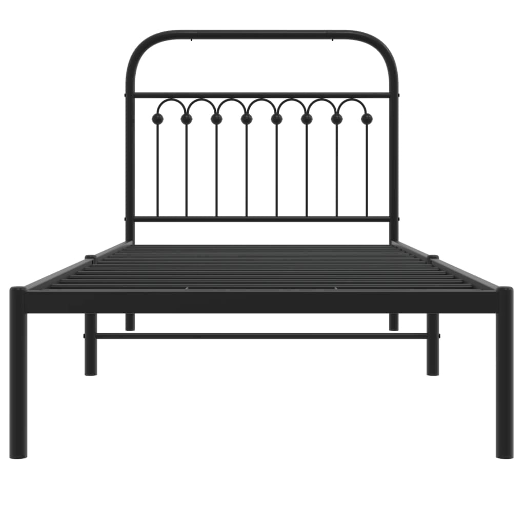 Black Metal Bed Frame with Headboard, 90x190cm - Mattress Excluded