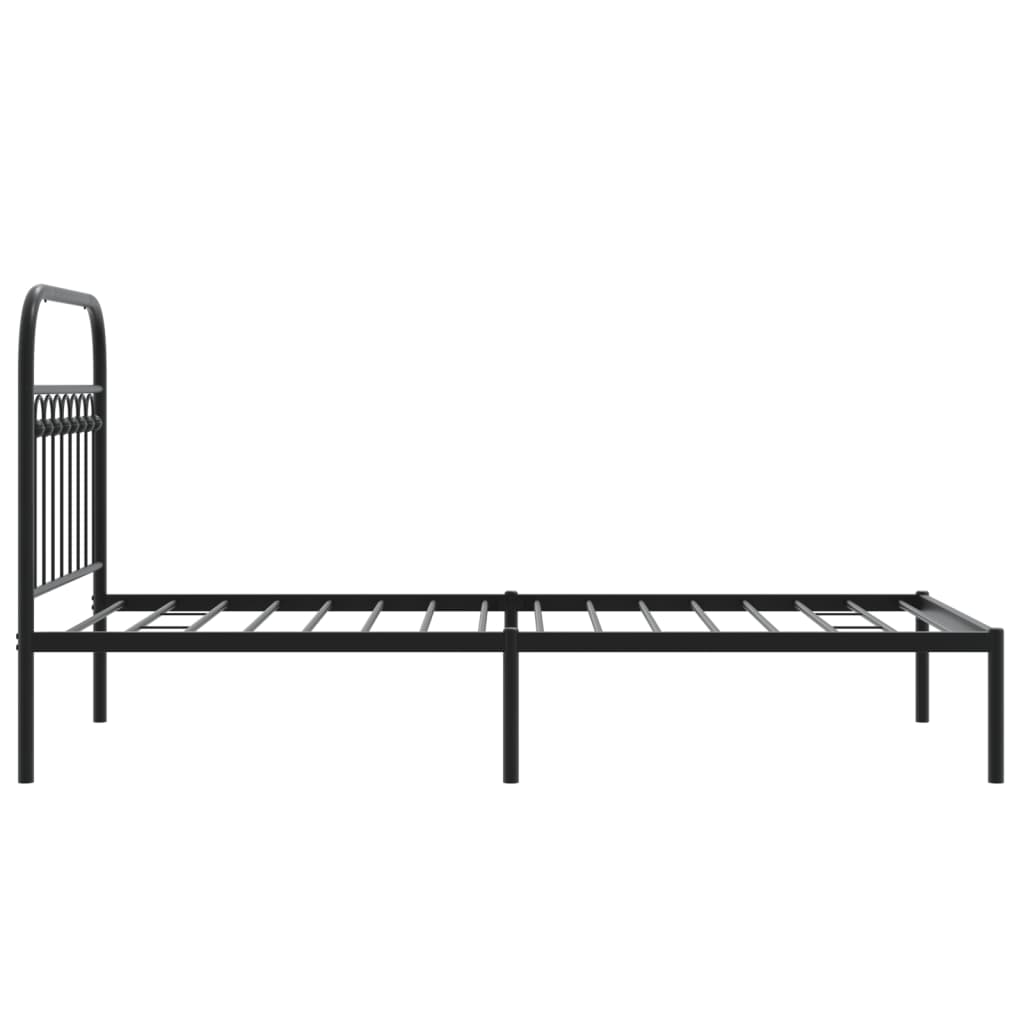 Black Metal Bed Frame with Headboard, 90x190cm - Mattress Excluded