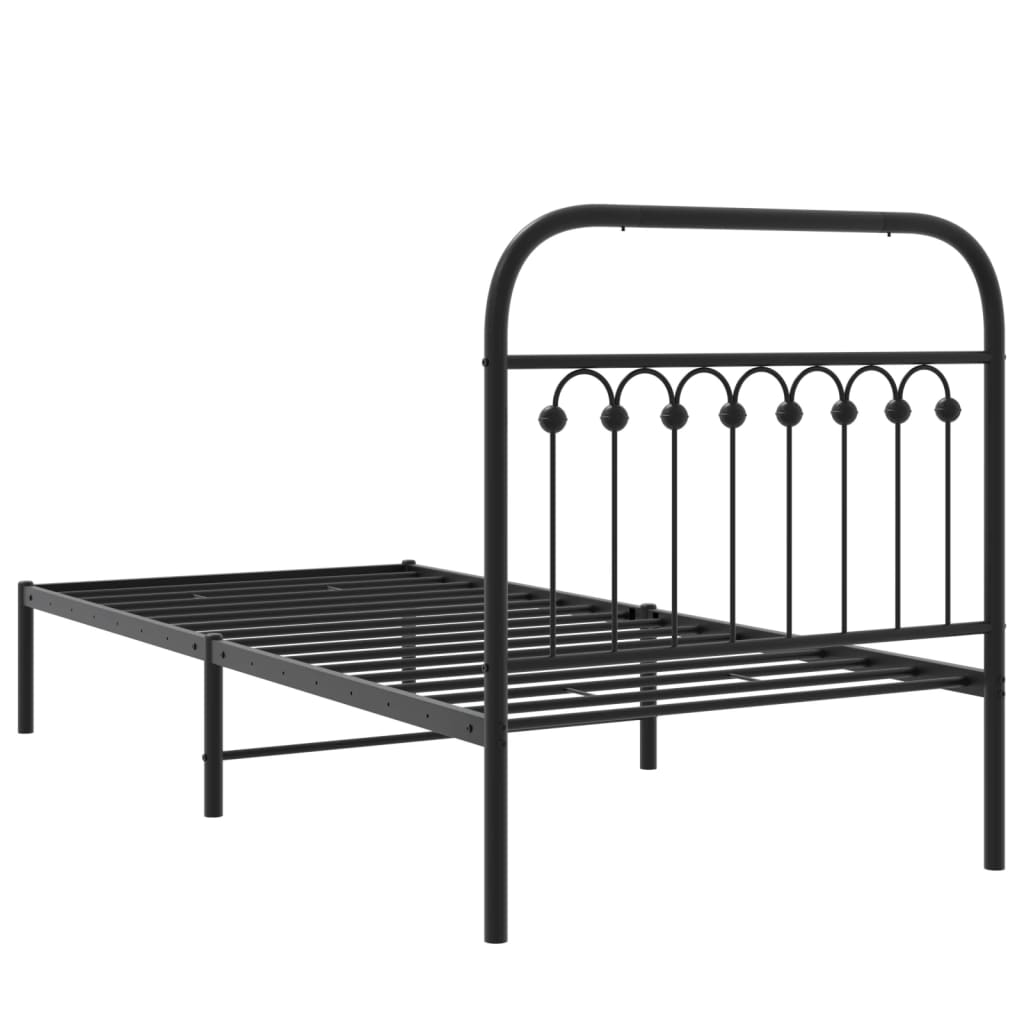 Black Metal Bed Frame with Headboard, 90x190cm - Mattress Excluded
