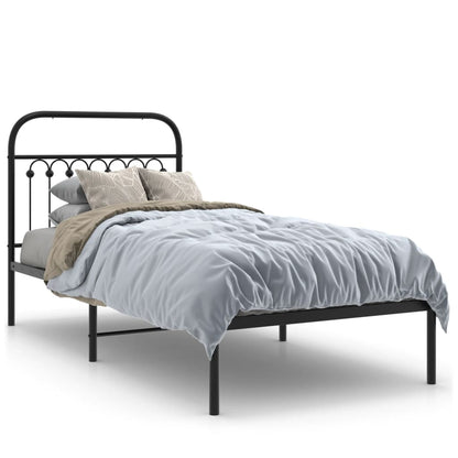 Sleek Black Metal Bed Frame with Headboard 90x200cm - Stylish & Durable