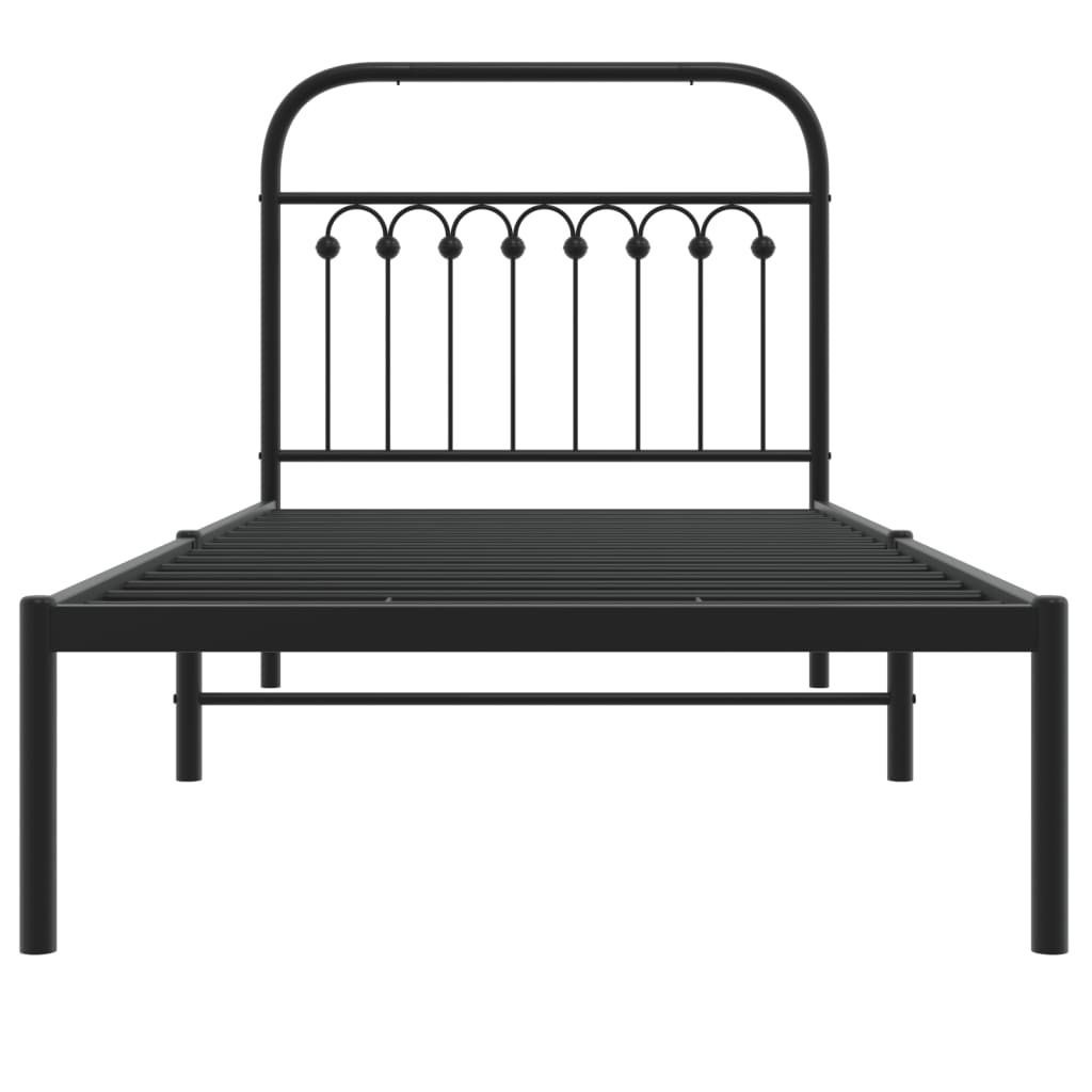 Sleek Black Metal Bed Frame with Headboard 90x200cm - Stylish & Durable