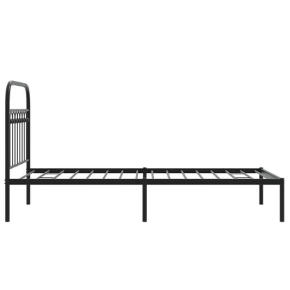 Sleek Black Metal Bed Frame with Headboard 90x200cm - Stylish & Durable