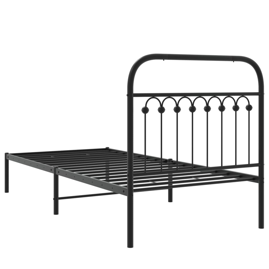Sleek Black Metal Bed Frame with Headboard 90x200cm - Stylish & Durable
