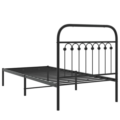 Sleek Black Metal Bed Frame with Headboard 90x200cm - Stylish & Durable