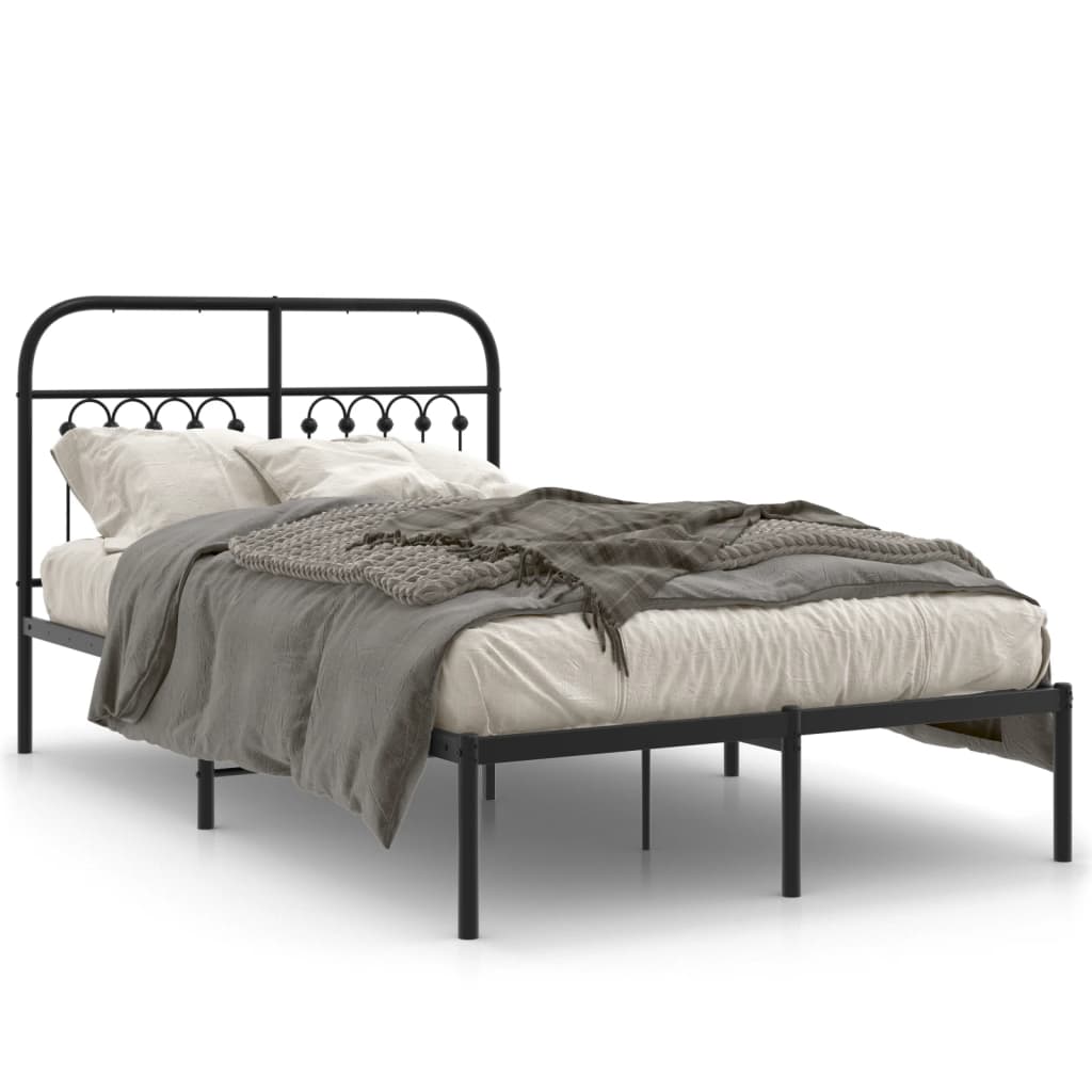 Sleek Black Metal Bed Frame with Headboard 120x200cm - No Mattress