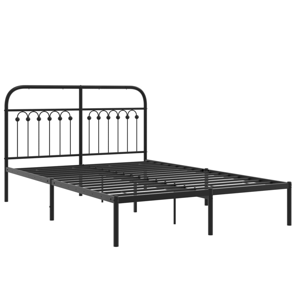 Black Metal Bed Frame with Headboard - 135x190cm, No Mattress