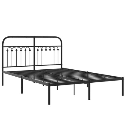Black Metal Bed Frame with Headboard - 135x190cm, No Mattress