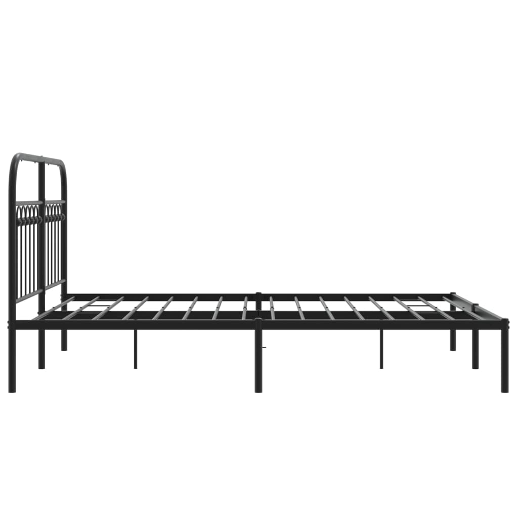 Black Metal Bed Frame with Headboard - 135x190cm, No Mattress