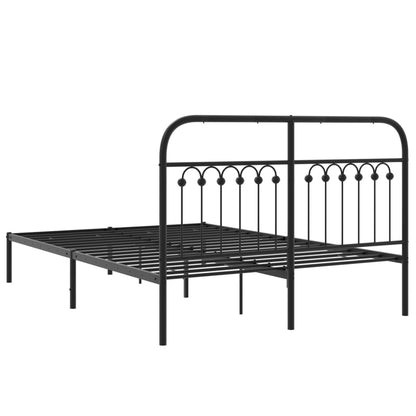 Black Metal Bed Frame with Headboard - 135x190cm, No Mattress