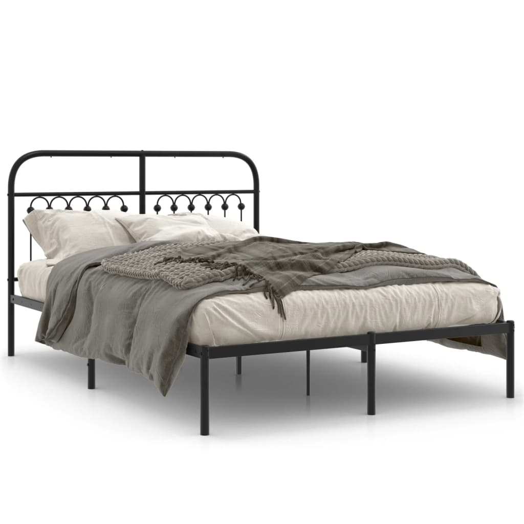 Black Metal Bed Frame with Headboard, 140x200cm, No Mattress
