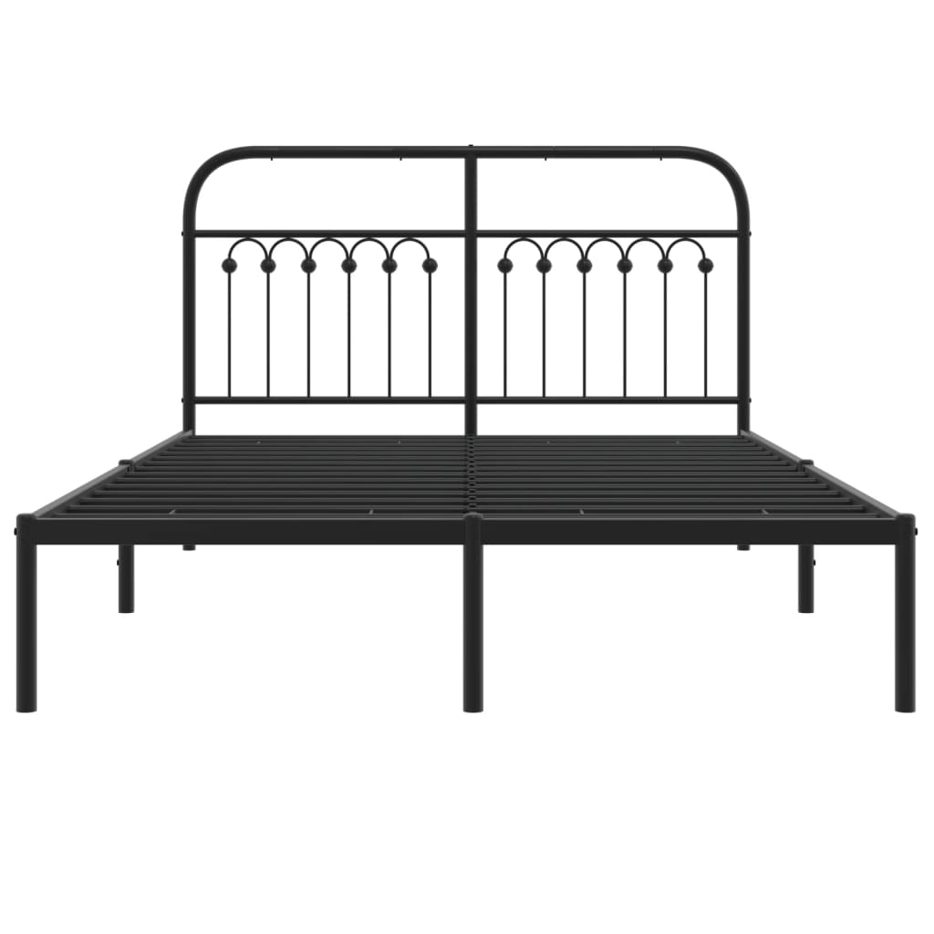 Black Metal Bed Frame with Headboard, 140x200cm, No Mattress