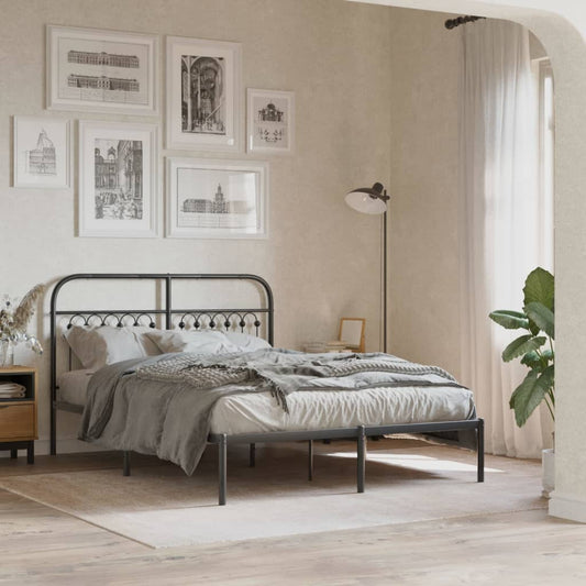 Black Metal Bed Frame with Headboard, 140x200cm, No Mattress