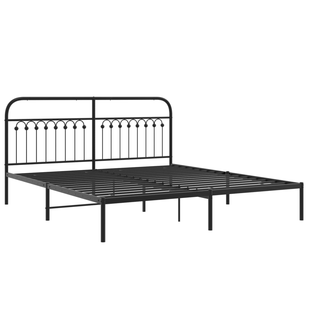 Queen Black Metal Bed Frame with Headboard 183x203cm - No Mattress