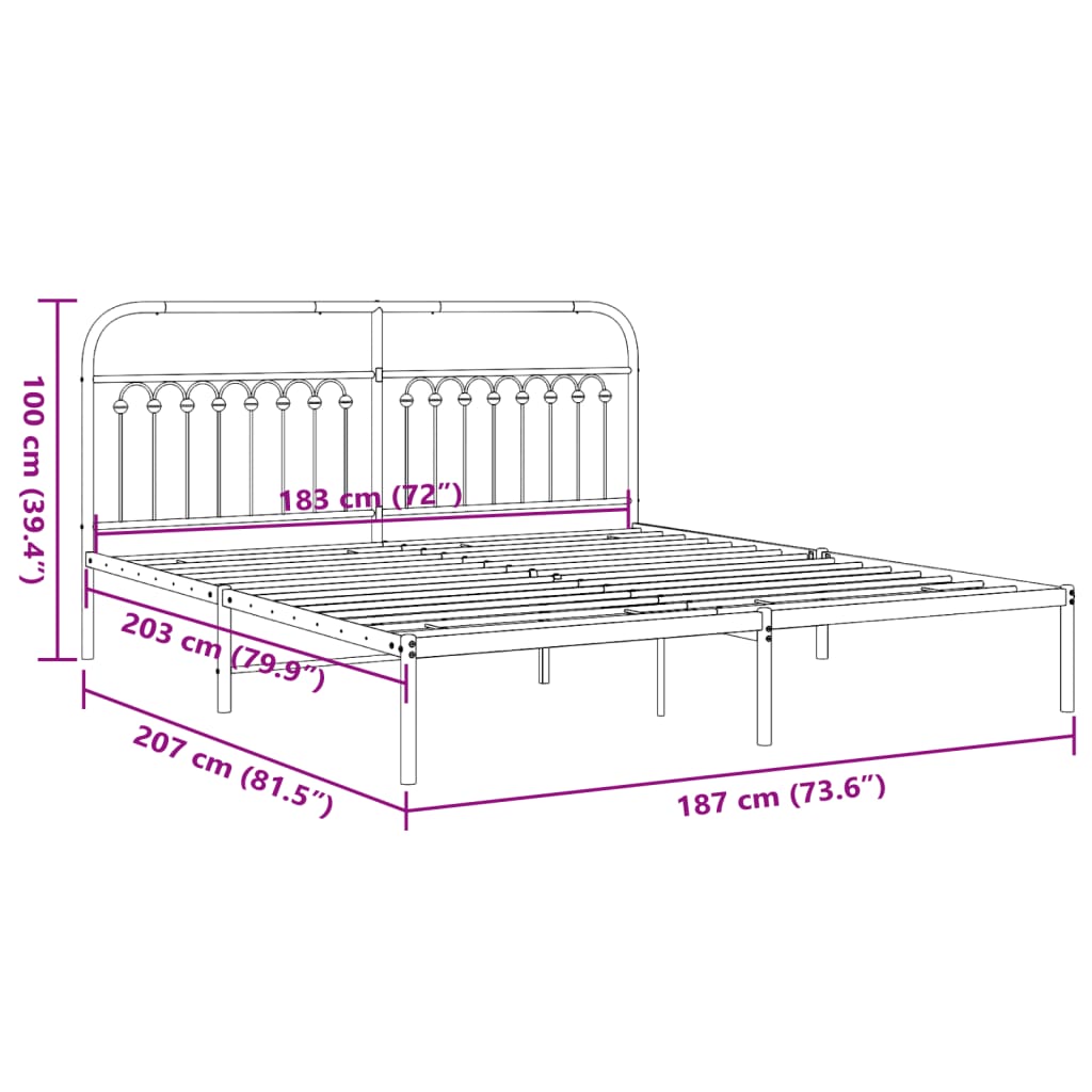 Queen Black Metal Bed Frame with Headboard 183x203cm - No Mattress
