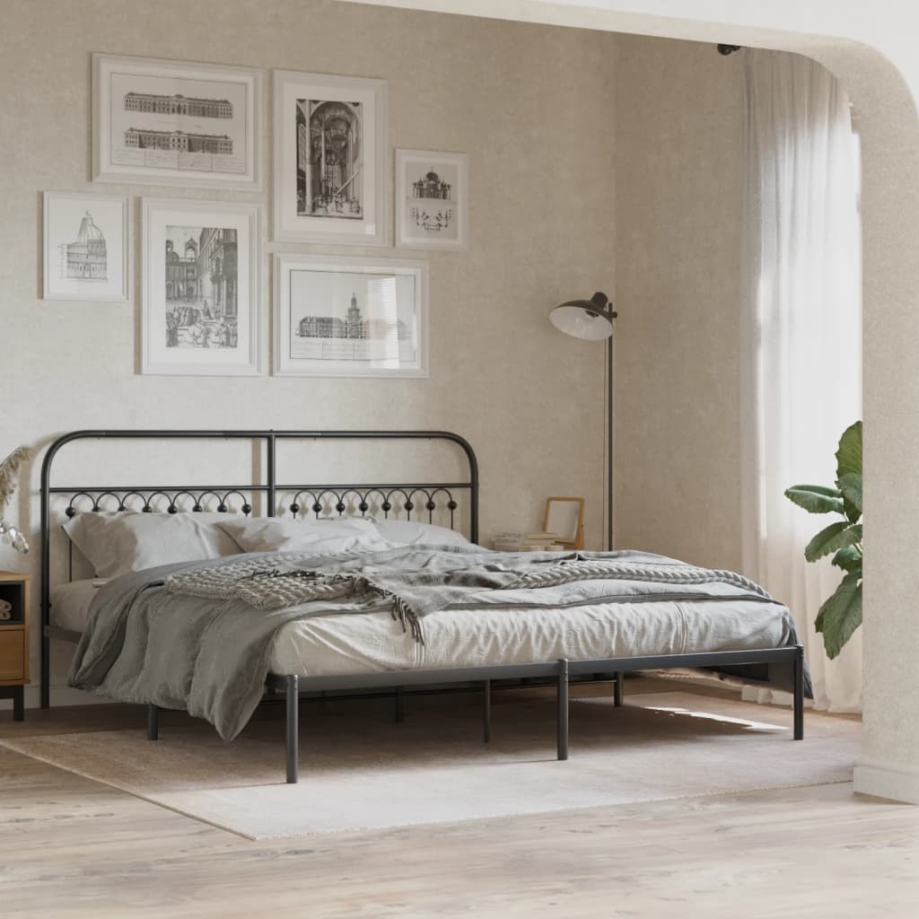 Queen Black Metal Bed Frame with Headboard 183x203cm - No Mattress